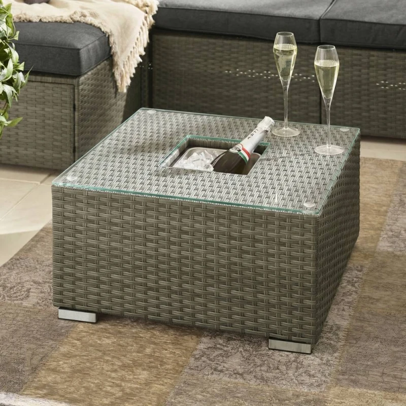 Image of FurnitureboxUK Orlando Rattan Garden Coffee Table with Central Ice Bucket in Grey Grey Unisex