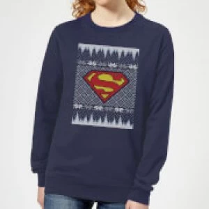 image of DC Superman Knit Womens Christmas Sweatshirt - Navy - L