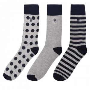Image of French Connection Connection 3 Pack Stripe Sock Size 7-11 - Marine/Grey