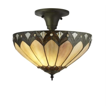 Image of Searchlight Pearl - 3 Light Tiffany Semi Flush Antique Bronze, E27