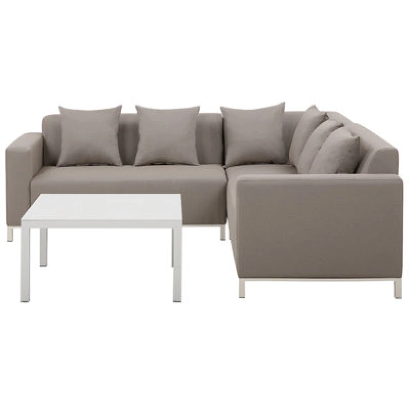 Image of Beliani Garden Corner Sofa With Table 5 Seater Belize Left Hand Modular Beige
