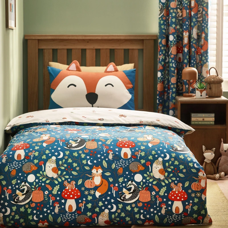 Image of Catherine Lansfield Fox and Woodland Friends Duvet Cover Set Duvet Cover Sets Double Green 73121015030