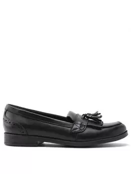 Image of Start-rite Girls Sketch Slip On Loafer School Shoes - Black Leather, Black Leather, Size 3.5 Older