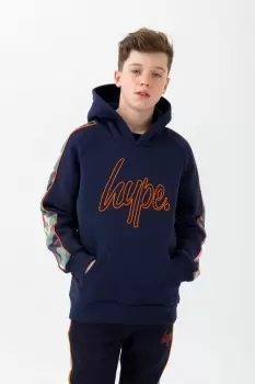 image of HYPE BOYS NAVY SPRING CAMO SCRIPT HOODIE