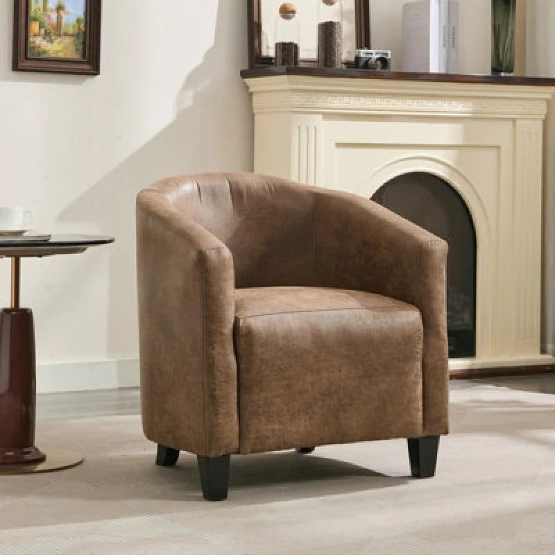 Image of Bronzing Fabric Tub Chair, Upholstered Armchair, Padded Barrel Club Chair - Brwon