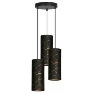 Image of Karli Black Cluster Pendant Ceiling Light with Black Fabric Shades, 3x E14