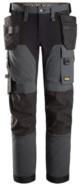 image of Snickers AllroundWork 4-way Stretch Trousers Holster Pockets - Steel Grey/Black - 100