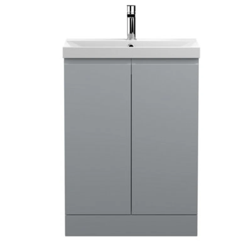 Image of Nuie Hudson Reed Urban Floor Standing 2 Soft Close Door Vanity Unit With Thin-Edge Basin, Modern Vanity Unit In Satin Grey, 600mm