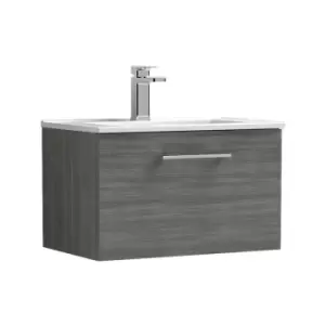 image of Arno Anthracite 600mm Wall Hung Single Drawer Vanity Unit with 18mm Profile Basin - ARN522B - Anthracite - Nuie