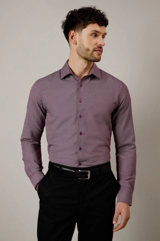 Image of Burton Burton Men Burgundy Textured Slim FiT-Shirt Size: 14.5 in Burgundy 14.5 in Male 5063631511487