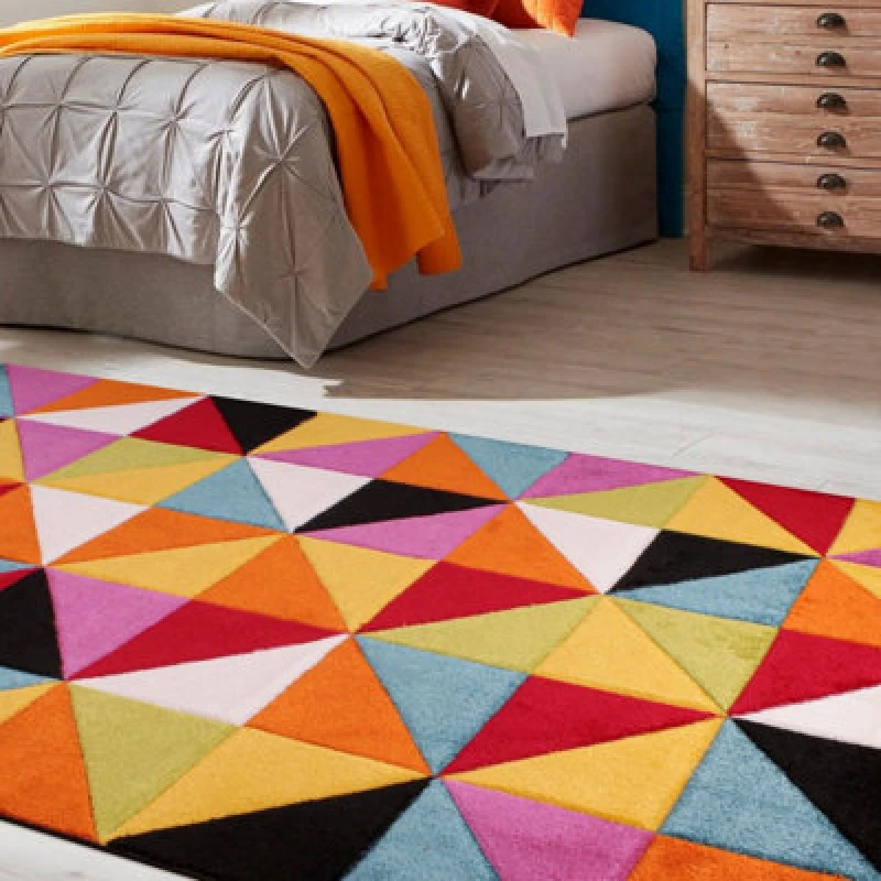 Image of Multicoloured Modern Easy Geometric Rug For Dining Room-120Cm X 170Cm