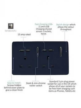 Image of Trendiswitch 2G 13A Skt. 4X2.1Mah USB Navy