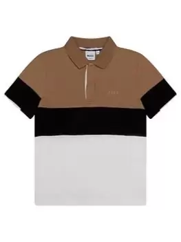 image of BOSS Boys Colour Block Polo Shirt - Stone, Size 10 Years