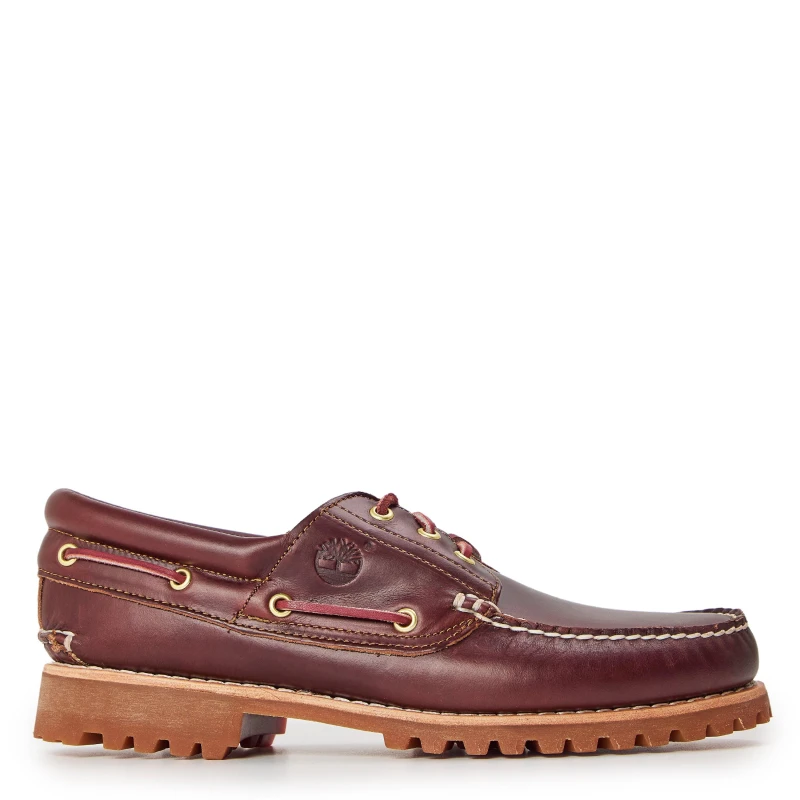Image of Timberland Mens Authentic 3 Eye Lug Boat Shoes Burgundy Leather Red, 7