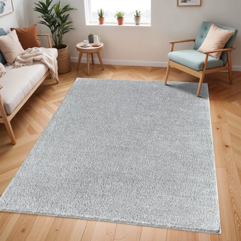 Image of Livabliss Shaggy Solid Color Plush Pile Grey Claire Area Rug 160 X 213cm - Easy Care, Non Shedding, Ideal For Living Room & Bedroom