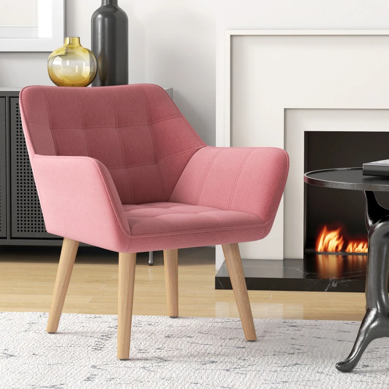Image of HOMCOM Velvet-Feel Pink Accent Chair with Arms Slanted Back Wood Legs - Pink TJ Hughes 5061025019175