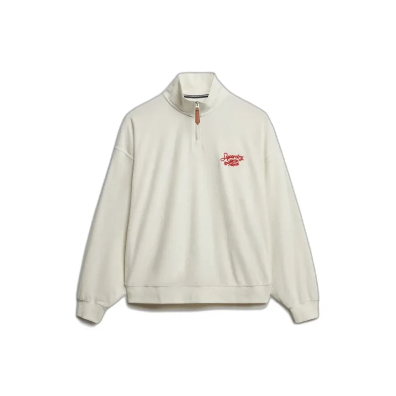 Image of Superdry Womens zip-up crew neck sweatshirt Superdry Heritage Beige Female XS