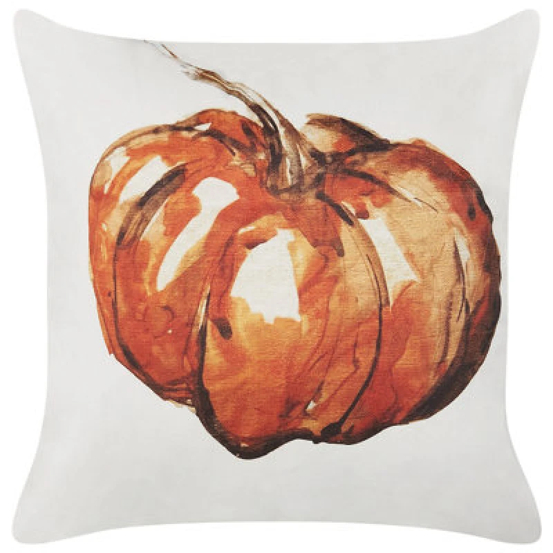 Image of Beliani Throw Cushion Curbita Velvet 45 X 45cm Beige Plant Pattern