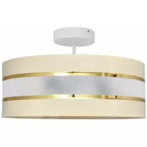 Image of Helam Helen Cylindrical Pendant Ceiling Light Ecru, Gold, White 40cm