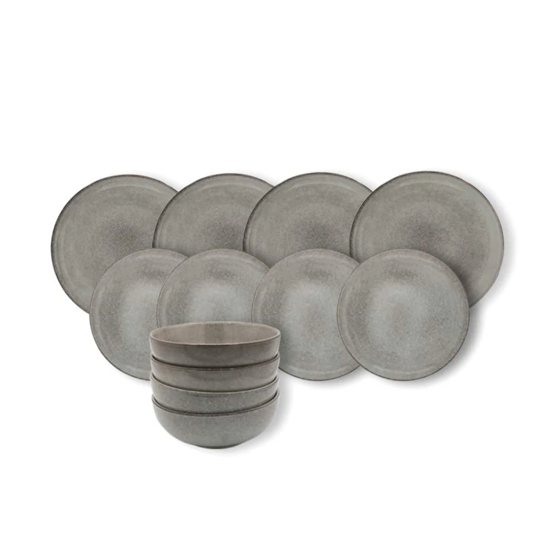Image of Cooks Professional 12pc Nordic Stoneware Dinnerware Set 4 Person Plate & Bowl Setting in Grey Size: 12 Pack Grey Unisex 12 Pack