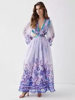 Image of COAST Ruffle Shoulder Volume Sleeve Maxi Dress - Blue Size 14, Women