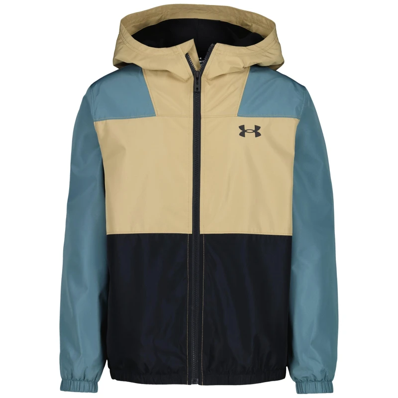 Image of Under Armour Kids Windbreaker Water-Repellent Windproof Hooded Long Sleeve Rain Anorak Jasper Blue male 6-7 (S)