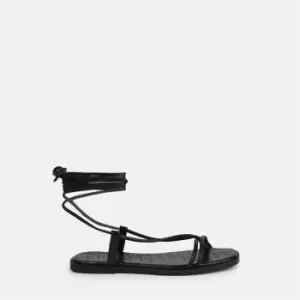 image of Missguided Faux Leather ankle strap flat sandal - Black