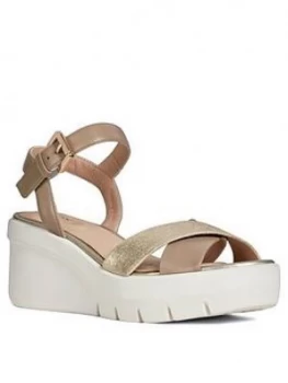 Image of Geox D Torrence Wedge Sandal, Light Gold, Size 38, Women