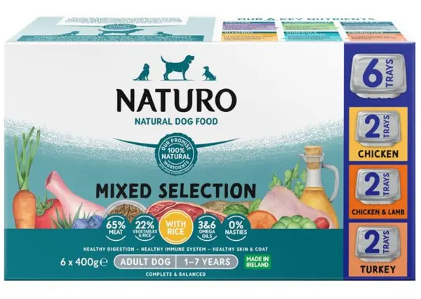 Image of Naturo Adult Dog with Rice Variety Pcs Dog Food 6x400g