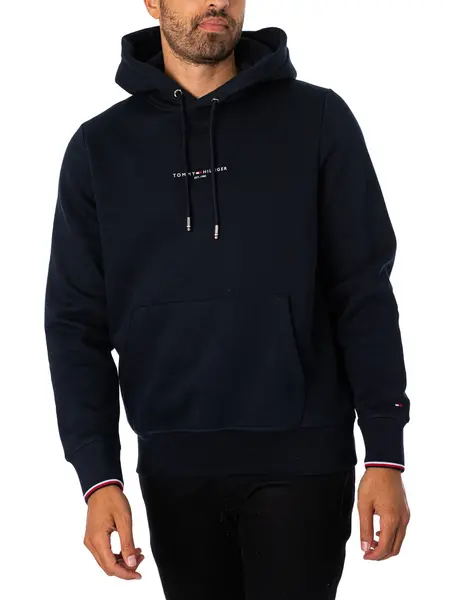 Image of Tommy Hilfiger Logo Tipped Pullover Hoodie Desert Sky S