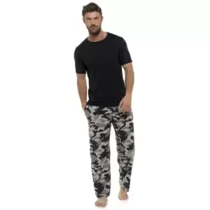 Image of Foxbury Mens Camo Print Jersey Pyjama Set (M) (Black)