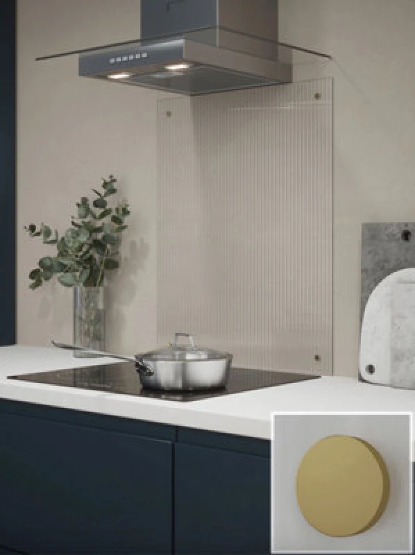 Image of Fluted Glass Kitchen Splashback (Fixing Kit With Brass Caps) 600mm X 750mm X 4mm