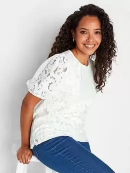 Image of M&Co Lace Puff Sleeve Top, Cream, Size 10, Women