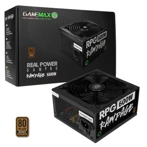 Image of GameMax RPG Rampage 600W 140mm Ultra Silent Fan 80 PLUS Bronze PSU UK Plug
