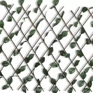 image of Willow Trellis Fence 5 pcs with Artificial Leaves 180x90cm Vidaxl Brown