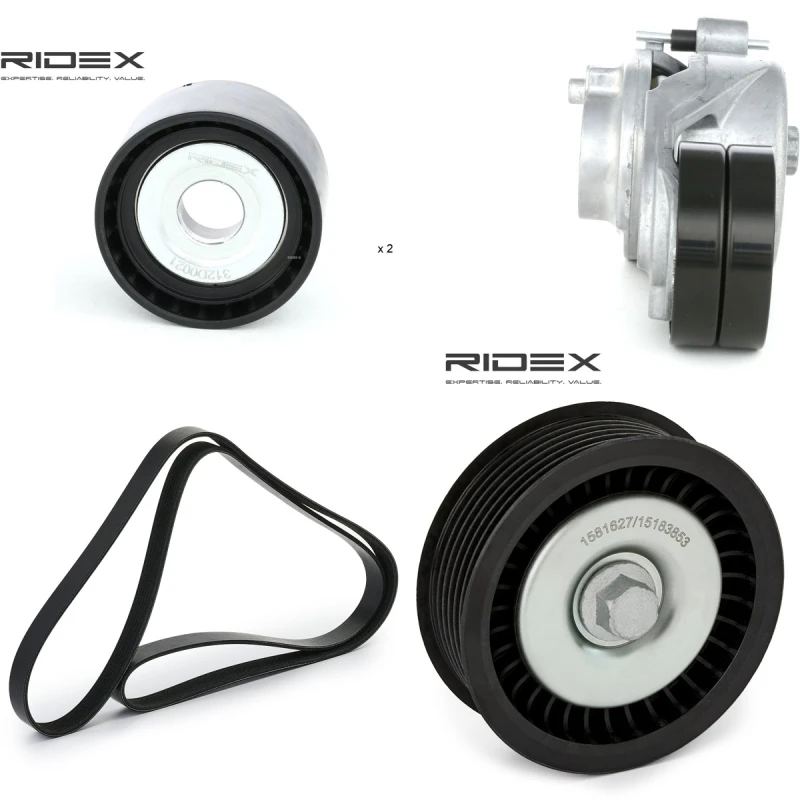 Image of RIDEX 542R1230 V-ribbed belt set Check alternator freewheel clutch & replace if necessary V-Ribbed Belt Set (542)