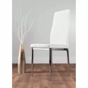 Image of Furniture Box 6 x Milan Modern Stylish Chrome Hatched Diamond Faux Leather Dining Chairs Seats White