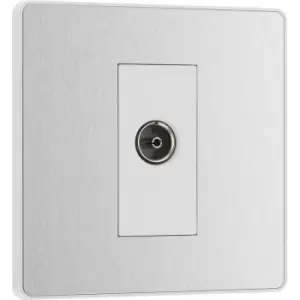 Image of BG Evolve Brushed Steel (White Ins) Single Socket For TV Or Fm Co-Axial Aerial Connection in Silver