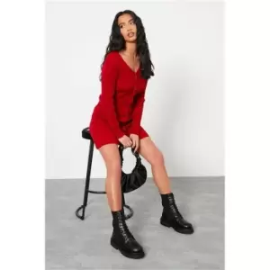 Image of I Saw It First Petite Knitted Button Detail Mini Dress - Red