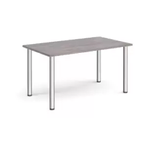 image of Rectangular chrome radial leg meeting table 1400mm x 800mm - grey oak