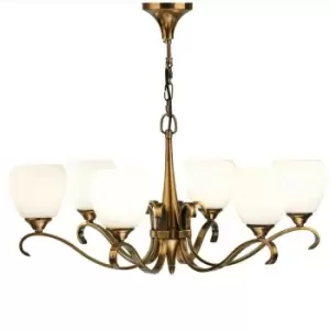 image of Luxury Hanging Ceiling Pendant Light Antique Brass Opal Glass 6 Lamp Chandelier