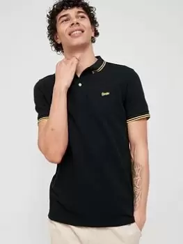 Image of Superdry Vintage Tipped Short Sleeve Polo Shirt - Black/Gold, Size L, Men