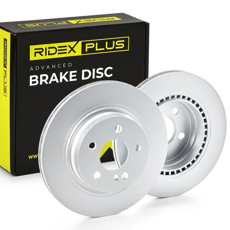 Image of RIDEX PLUS 82B0776P Brake disc Rear Axle, Vented, Grey Cast Iron, Coated, High-carbon, with bolts/screws Grey Cast Iron Brake Disc (82)