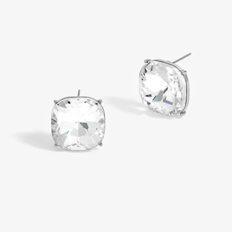 Image of Mood Silver Crystal Faceted Cushion Stud Earrings Silver