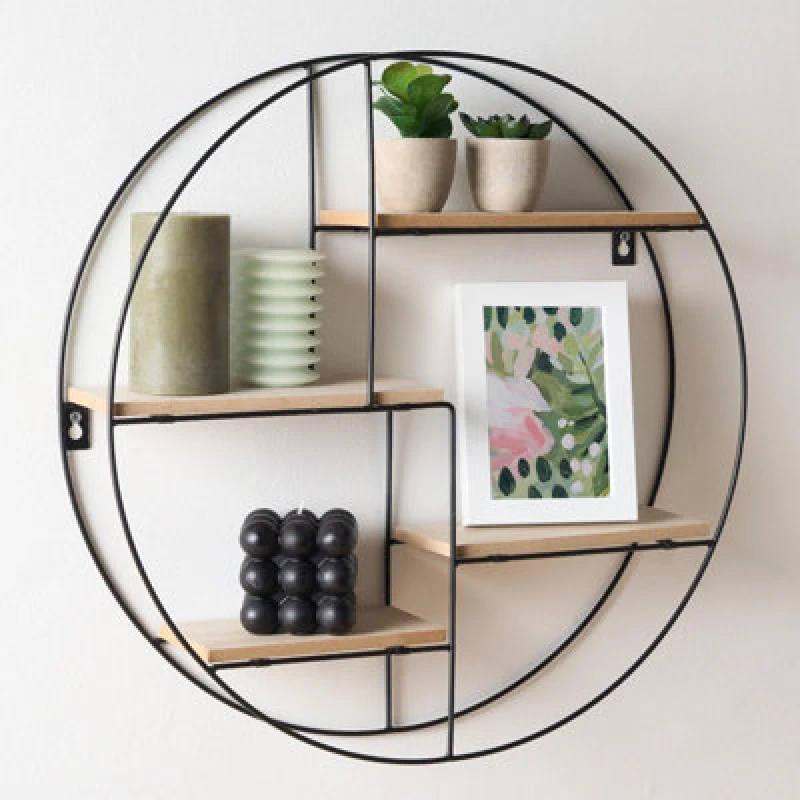 Image of OHS OHS Round Multi Tier Shelf Foldable Home Decor Wall Display Office Storage Organiser in Black One Size Unisex 5027434198504