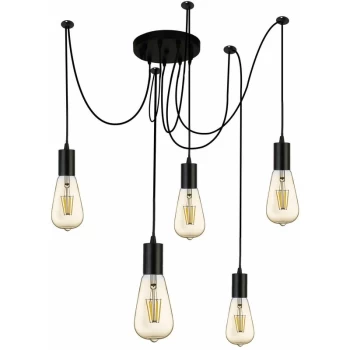 Image of Searchlight Squiggle - 5 Light Cluster Pendant Matt Black, E27