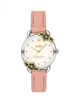 Image of Coach Coach Delancey White Flower Bezel Pink Leather Strap Watch