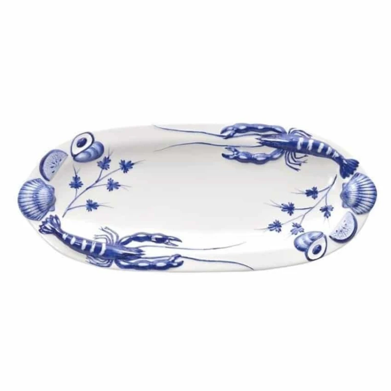 Image of Verano Spanish Ceramics Coastal Ceramics Hand Painted Kitchen Dining Table Decor Oval Seafood Tray (L) 48cm Multicolor Unisex