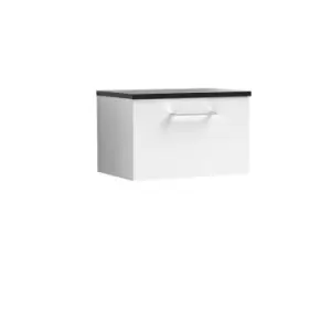 Image of Nuie Arno 600mm Wall Hung 1 Drawer Vanity & Sparkling Black Laminate Top Gloss White