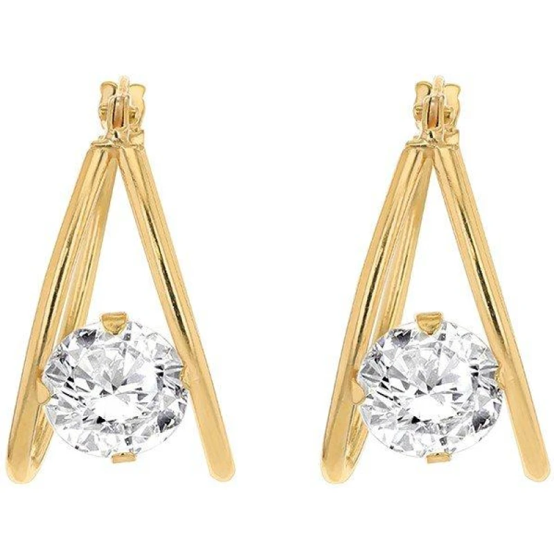Image of Be You 9ct Gold Double Hoop With CZ Earrings Yellow Gold female One Size